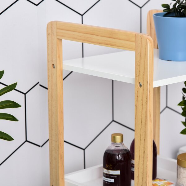 HOMCOM Bambusový koupelnový regál se 3 koši a 2 policemi dim. 32D x 30Š x 130V cm Béžový/Bílý | Aosom