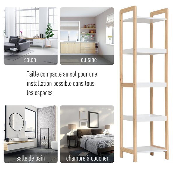 HOMCOM Bambusový koupelnový regál se 3 koši a 2 policemi dim. 32D x 30Š x 130V cm Béžový/Bílý | Aosom