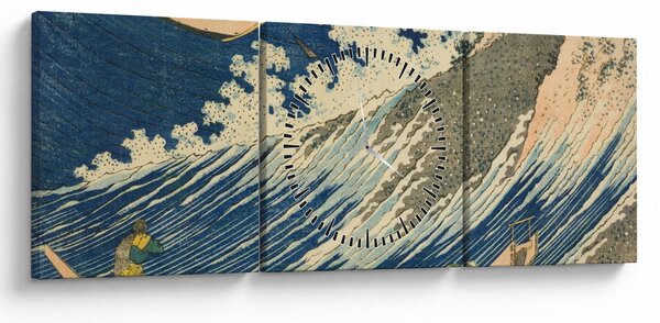 Obraz - Katsushika Hokusai, Fishing Boats at Choshi in Shimosa (Soshu Choshi), reprodukce (s hodinami) (90x30 cm)