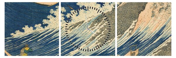 Obraz - Katsushika Hokusai, Fishing Boats at Choshi in Shimosa (Soshu Choshi), reprodukce (s hodinami) (90x30 cm)