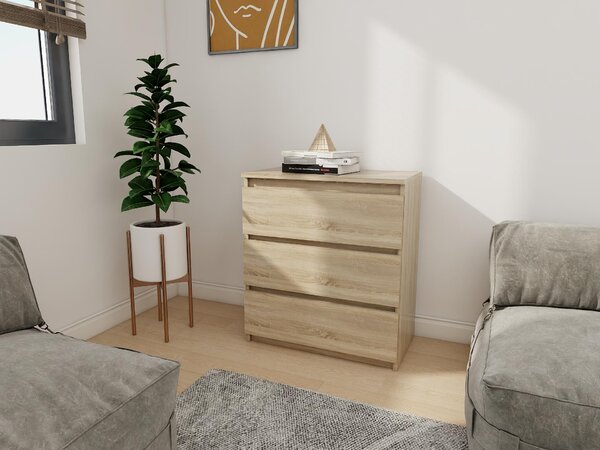 Komoda - 3 zásuvky - 70 cm - Dub Sonoma - Moderní příborník - Vysoká kvalita
