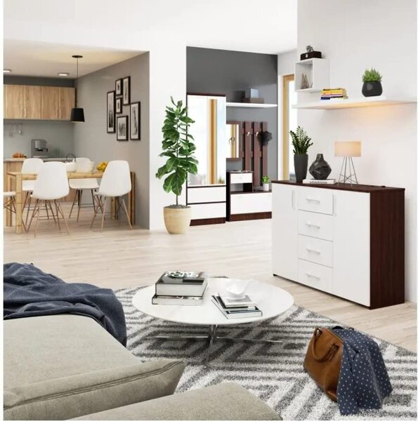 Komoda se 4 zásuvkami a 2 dvířky, 110x80x35, obývací pokoj, Venga / bílá