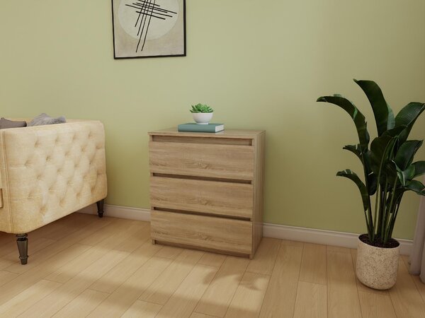 Komoda - 3 zásuvky - 70 cm - Dub Sonoma - Moderní příborník - Vysoká kvalita