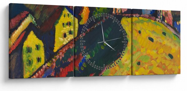 Obraz - Vasily Kandinsky, Houses at Murnau, reprodukce (s hodinami) (90x30 cm)