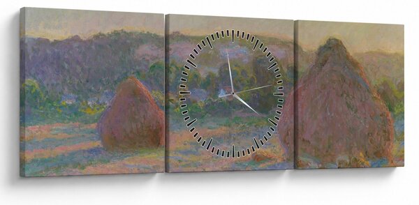 Obraz - Claude Monet, Stacks of Wheat (End of Summer), reprodukce (s hodinami) (90x30 cm)