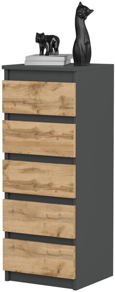 VBChome Komoda s 5 zásuvkami 40 x 39 x 105 cm antracitová s dubem Komoda bez úchytek víceúčelová skříňka do předsíně ložnice obývacího pokoje