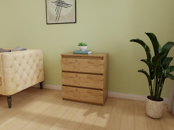 Komoda - 3 zásuvky - 70 cm - Dub Craft Gold - Moderní příborník - Vysoká kvalita