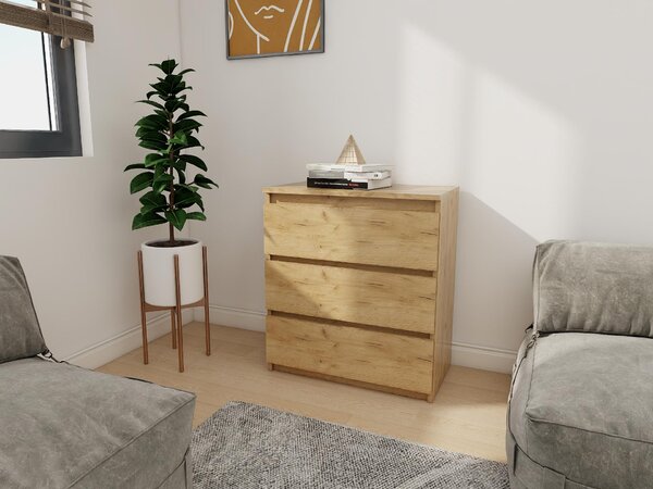 Komoda - 3 zásuvky - 70 cm - Dub Craft Gold - Moderní příborník - Vysoká kvalita