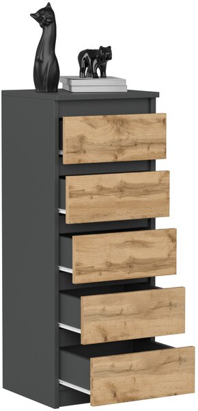 VBChome Komoda s 5 zásuvkami 40 x 39 x 105 cm antracitová s dubem Komoda bez úchytek víceúčelová skříňka do předsíně ložnice obývacího pokoje