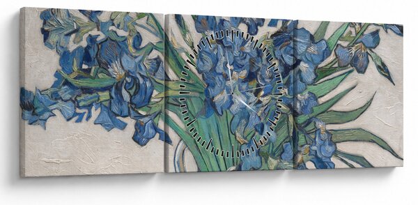 Obraz - Vincent van Gogh, Irises, reprodukce (s hodinami) (90x30 cm)