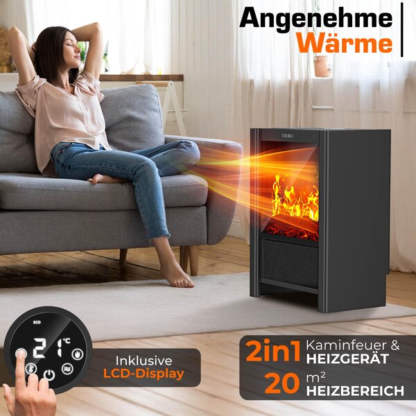 TRESKO® Elektrický krb s ohřevem a dálkovým ovládáním 2000W, aplikace WiFi | elektrický krb s efektem plamene LED a LCD displejem | krbový oheň s termostatem, časovačem | elektrická krbová kamna volně stojící ohřívač s ventilátorem