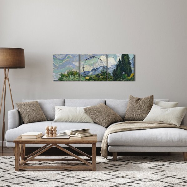 Obraz - Vincent van Gogh, Wheat Field with Cypresses, reprodukce (s hodinami) (90x30 cm)