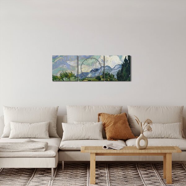 Obraz - Vincent van Gogh, Wheat Field with Cypresses, reprodukce (s hodinami) (90x30 cm)
