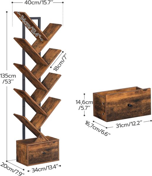 VASAGLE Designová knihovna Marelo 135 cm hnědá