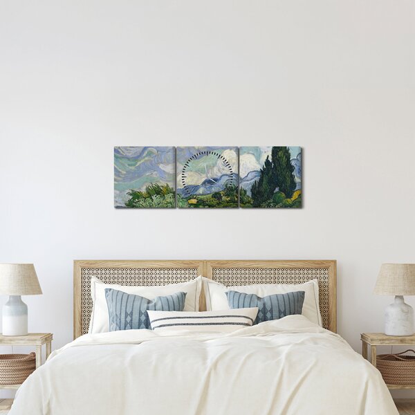 Obraz - Vincent van Gogh, Wheat Field with Cypresses, reprodukce (s hodinami) (90x30 cm)
