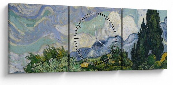 Obraz - Vincent van Gogh, Wheat Field with Cypresses, reprodukce (s hodinami) (90x30 cm)