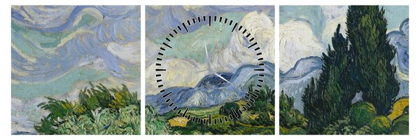 Obraz - Vincent van Gogh, Wheat Field with Cypresses, reprodukce (s hodinami) (90x30 cm)