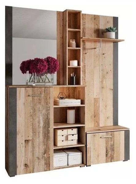 Věšáková stěna Barney (old style wood + antracit). Vlastní profesionální přeprava až k Vám domů 1048428