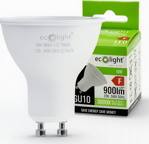 LED žárovka GU10 - 10W - 900lm - teplá bílá ECOLIGHT