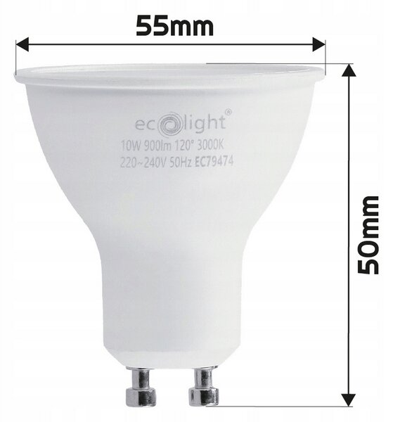 LED žárovka GU10 - 10W - 900lm - teplá bílá ECOLIGHT