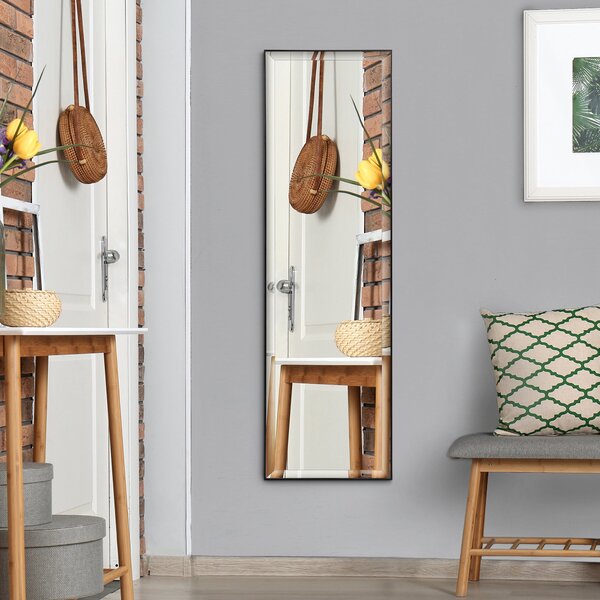 HOMCOM Nástěnné Zrcadlo 120L x 35W cm - Nátěr proti rozbití, Dodávaný instalační systém - Rám z černé hliníkové slitiny | Aosom