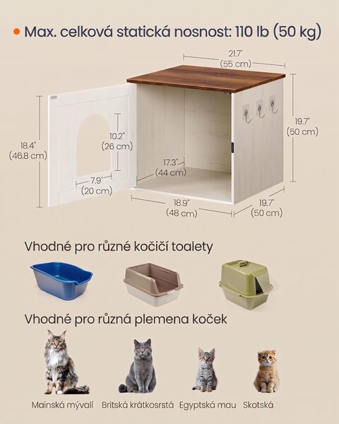 SONGMICS Kočičí toaleta Enclo bílá/hnědá