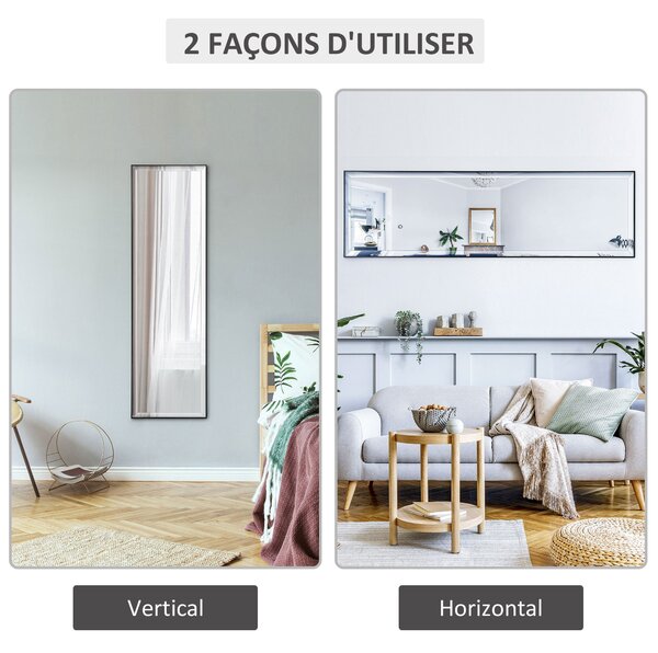 HOMCOM Nástěnné Zrcadlo 120L x 35W cm - Nátěr proti rozbití, Dodávaný instalační systém - Rám z černé hliníkové slitiny | Aosom