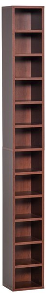 HOMCOM Stojan na CD a DVD, sloupcová police, úložná jednotka s 12 přihrádkami, max. kapacita 204 CD, 21 x 20 x 175 cm, hnědá | Aosom