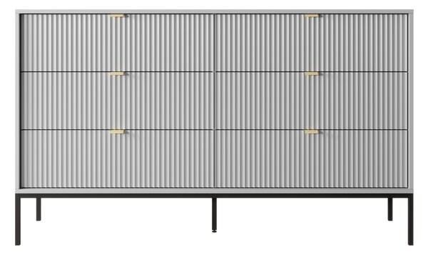 Komoda: 6 zásuvek, šedá, černé nohy, 154 x 39 x 83 cm