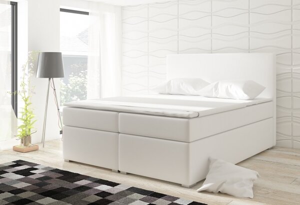Kontinentální postel Boxspring DIANA bílá ekokůže 180x200cm
