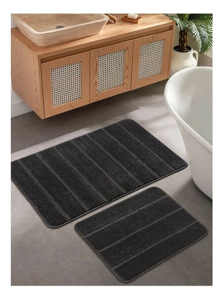 Antracitové koupelnové předložky v sadě 2 ks 50x80 cm Yeni Cizgli – Foutastic