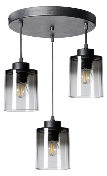 Light for home - Závěsné Svítidlo s třemi Skleněnými Stínidly a Nastavitelnou Výškou Kabelů" 60566 "ROBERTO", 3x60W, E27, Černá