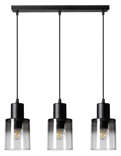 Light for home - Závěsné Svítidlo s 3 Skleněnýmii Stínidly na Liště a Variabilní Výškou Kabelů 60603 "ROBERTO", 3x60W, E27, Černá