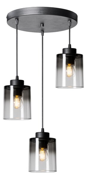 Light for home - Závěsné Svítidlo s třemi Skleněnými Stínidly a Nastavitelnou Výškou Kabelů" 60566 "ROBERTO", 3x60W, E27, Černá