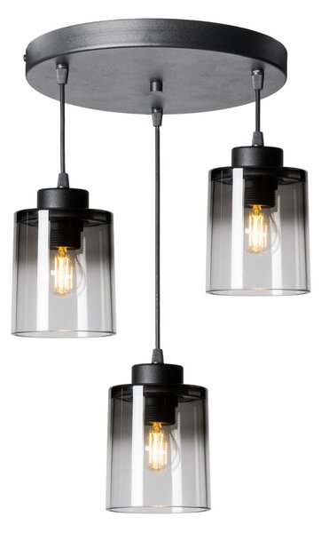 Light for home - Závěsné Svítidlo s třemi Skleněnými Stínidly a Nastavitelnou Výškou Kabelů" 60566 "ROBERTO", 3x60W, E27, Černá