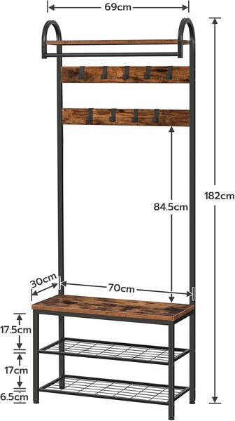 Předsíňový věšák Vasagle Trunt 69 cm černý/hnědý