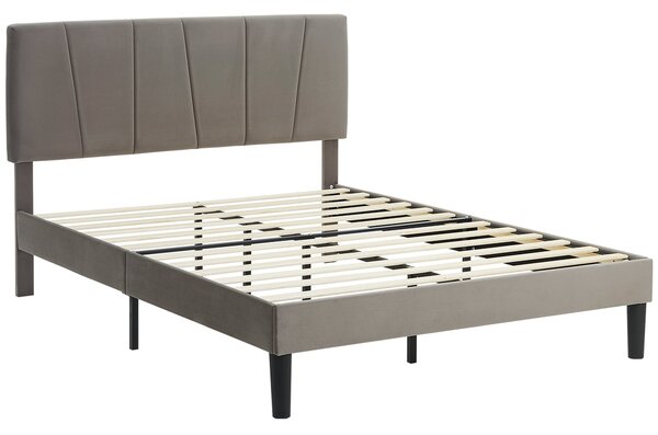 HOMCOM Dvoulůžkový Rám Postele, 140 x 190 cm, Postel pro 2 osoby, Kovový Rám, Nastavitelný Čelní Panel, s Lamelovým Roštem, Úložný Prostor pod Postelí