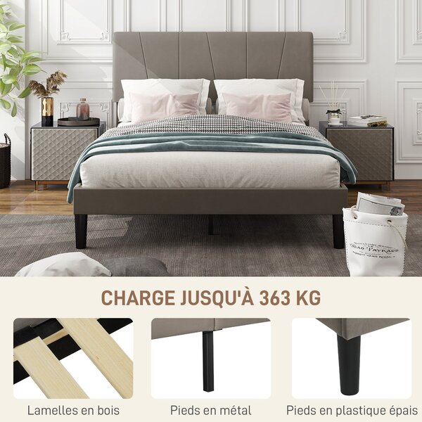 HOMCOM Dvoulůžkový Rám Postele, 140 x 190 cm, Postel pro 2 osoby, Kovový Rám, Nastavitelný Čelní Panel, s Lamelovým Roštem, Úložný Prostor pod Postelí