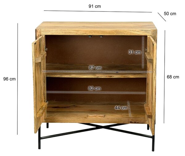 FineBuy Sideboard Mango Masivní dřevo 91x96cm Komoda se 2 dvířky Obývací pokoj Skříň Servírovací stolek Stojanová skříň Komoda Skříň do předsíně Ruční výroba