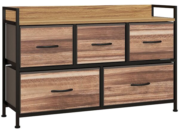 HOMCOM Komoda se 5 textilními zásuvkami 98 x 29 x 63 cm, černý ocelový rám | Aosom