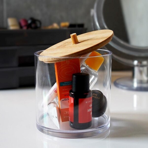 Úložný box na make-up a vatové tamponky s bambusovým víkem