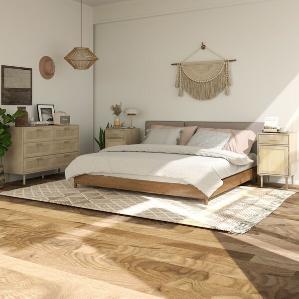 HOMCOM Skříňka s 6 zásuvkami a ratanovým předním panelem, rozměry 110 Š x 40 H x 75 V cm, vzhled světlého dřeva | Aosom