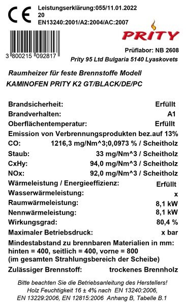 Krbová kamna Kamna BImSchV2 8,1kw. A+ Prity K2GT Ivory