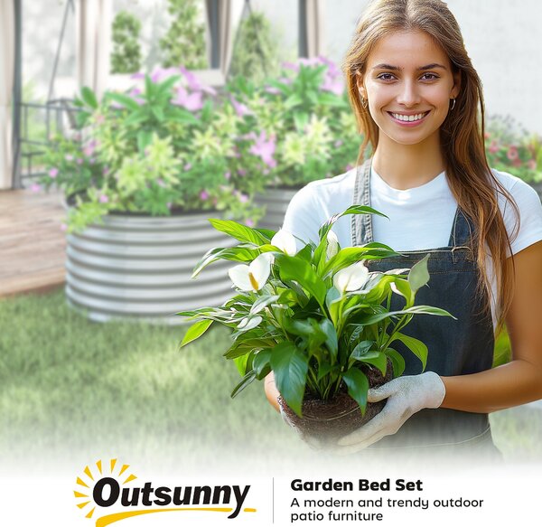 Outsunny Sada 2 vyvýšených květináčů, Elevated Round Planter Kit s otevřeným dnem, gumovými spoilery a pozinkovanou ocelí | Aosom