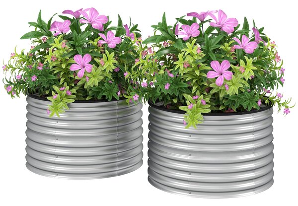 Outsunny Sada 2 vyvýšených květináčů, Elevated Round Planter Kit s otevřeným dnem, gumovými spoilery a pozinkovanou ocelí | Aosom