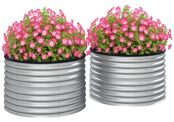 Outsunny Sada 2 vyvýšených květináčů, Elevated Round Planter Kit s otevřeným dnem, gumovými spoilery a pozinkovanou ocelí | Aosom