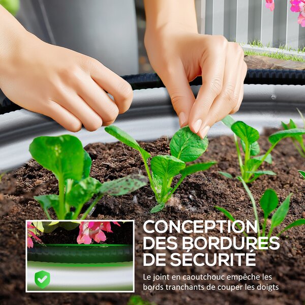 Outsunny Sada 2 vyvýšených květináčů, Elevated Round Planter Kit s otevřeným dnem, gumovými spoilery a pozinkovanou ocelí | Aosom