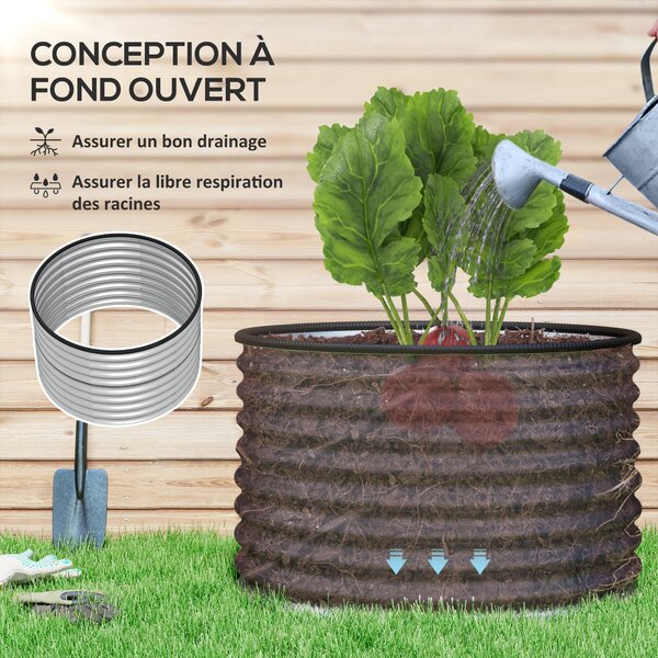 Outsunny Sada 2 vyvýšených květináčů, Elevated Round Planter Kit s otevřeným dnem, gumovými spoilery a pozinkovanou ocelí | Aosom