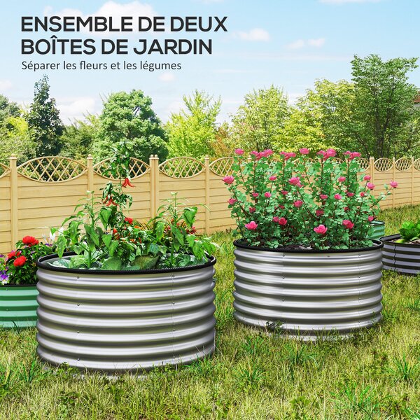 Outsunny Sada 2 vyvýšených květináčů, Elevated Round Planter Kit s otevřeným dnem, gumovými spoilery a pozinkovanou ocelí | Aosom