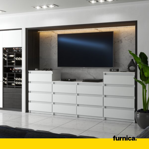 FURNICA - GABRIEL - Komoda se 14 zásuvkami (4+6+4) - bílá matná V92/70cm Š220cm H33cm